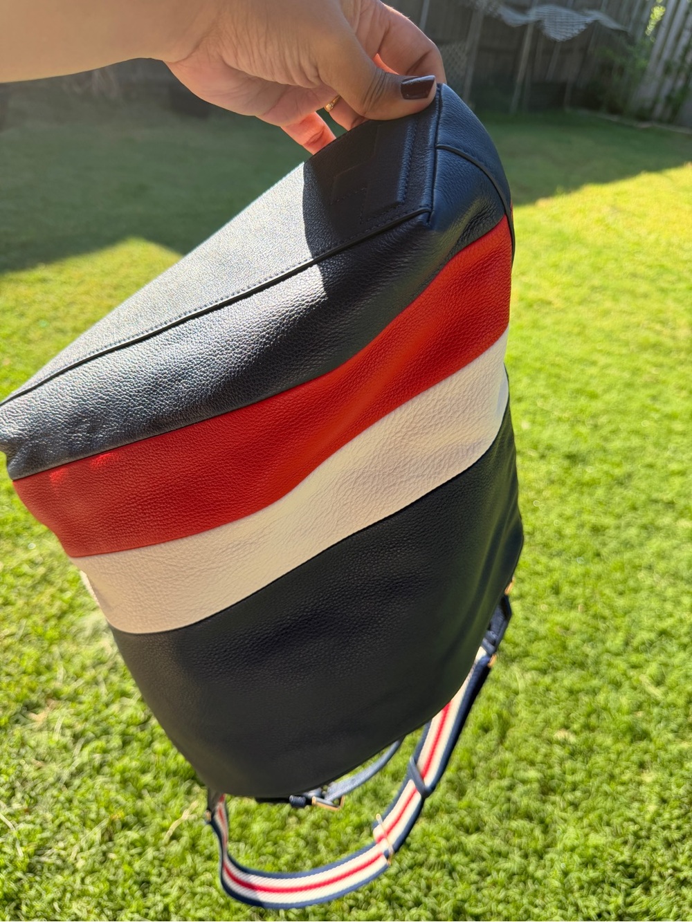 Tory Burch Navy White Red Stripe Leather Hobo Bag - Picture 11 of 13